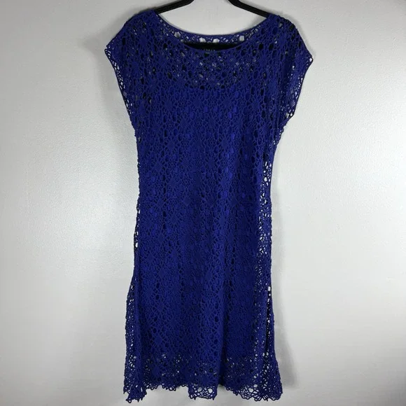 Ralph Lauren | Dresses | Lauren Ralph Lauren Womens Large Blue Crochet  Lined Fit And Flare Midi Dress | Poshmark